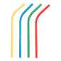 Four flexible PAPSTAR shake straws paper straws (Ø 8 mm, 25 cm) in the colors yellow, blue, green, and red of PAPSTAR GmbH are arranged vertically side by side on a white background.