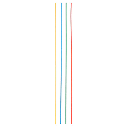 Fünf gerade 80 cm lange PAPSTAR-Papiertrinkhalme (Maxi, Ø 6 mm) sind vertikal in den Farben Gelb, Blau, Grün, Rot und Hellgrün auf schlichtem weißem Untergrund aufgereiht. Produkt: PAPSTAR 50 Trinkhalme, Maxi Papier farbig sortiert.