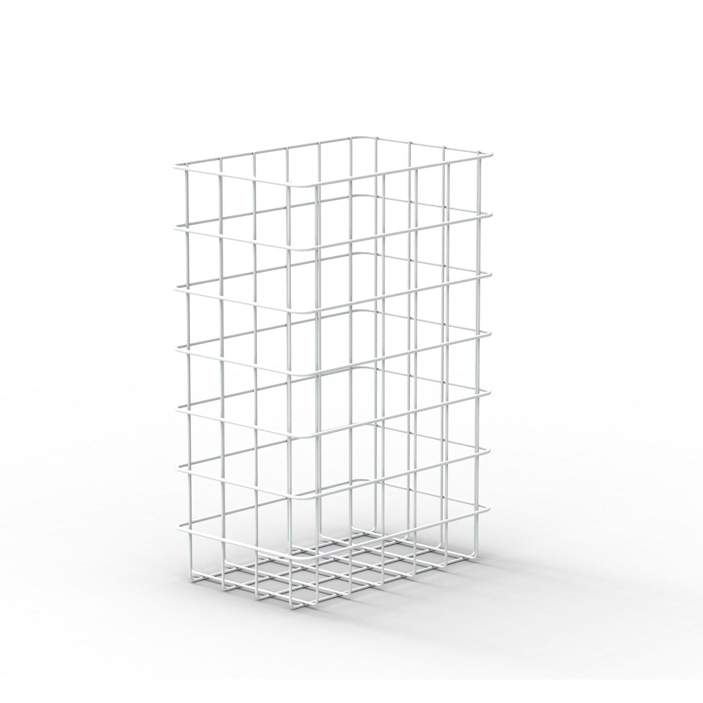 The CWS wastebasket ParadiseLine is a tall, rectangular, open wire basket made of thin white metal rods in a grid pattern - an elegant wastebasket from CWS, perfect for the modern workplace.