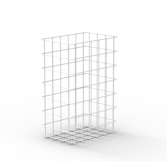 Der CWS Papierkorb ParadiseLine ist ein hoher, rechteckiger, offener Drahtkorb aus dünnen, weißen Metallstäben in einem Gittermuster - ein eleganter Papierkorb von CWS, perfekt für den modernen Arbeitsplatz.