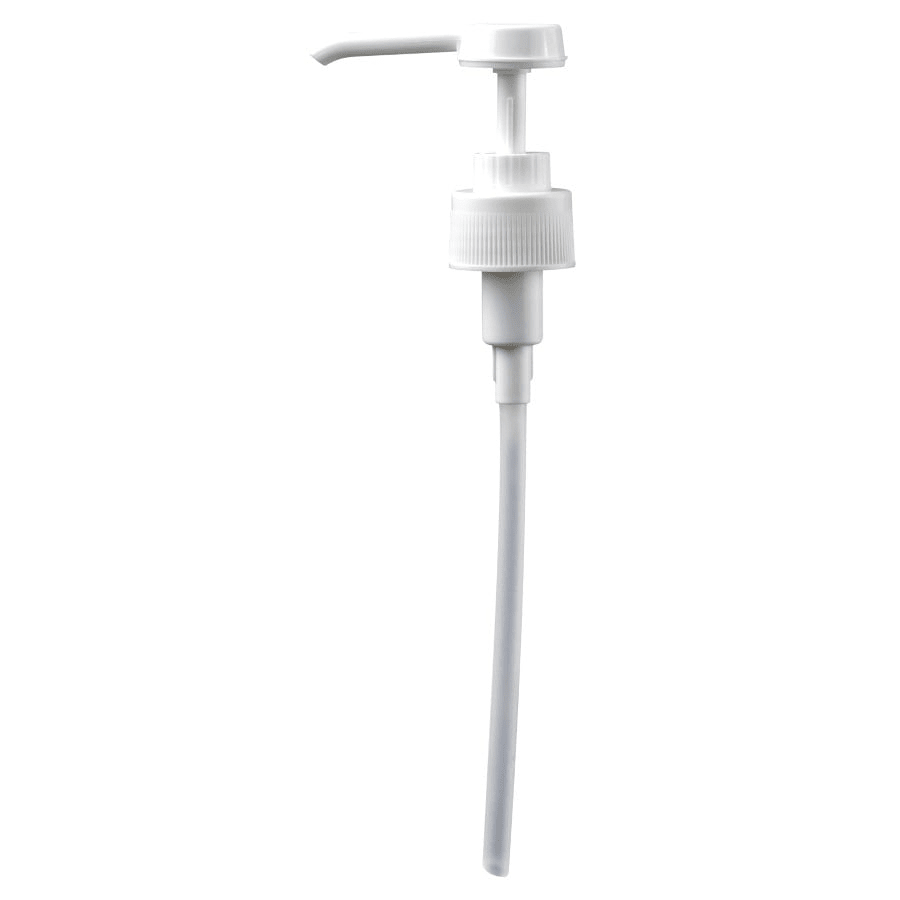 Der Dr. Schnell Dosierhilfen Dispenser von DR.SCHNELL GmbH & Co. KGaA ist eine weiße Kunststoffpumpe mit langem Strohhalm, geripptem Kragen und flacher Tülle - ideal zum Dosieren von Reinigungsmitteln, Seife oder Lotion aus Flaschen.