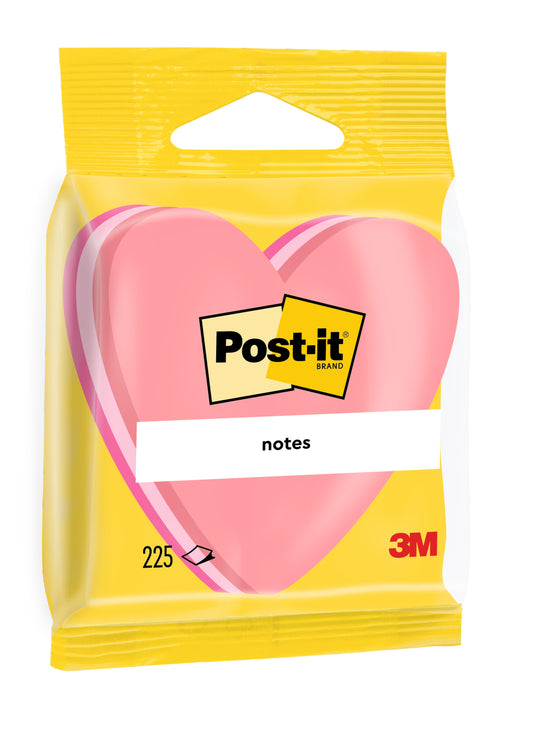 Eine Packung Post-it® Notes der 3M Deutschland GmbH in Form eines rosa Herzens (70x70 mm) enthält 225 Blatt pro Block. Verpackt in Gelb mit sichtbarem Post-it Marken- und 3M-Logo. 1 Block pro Packung. 100% PEFC-zertifiziert.