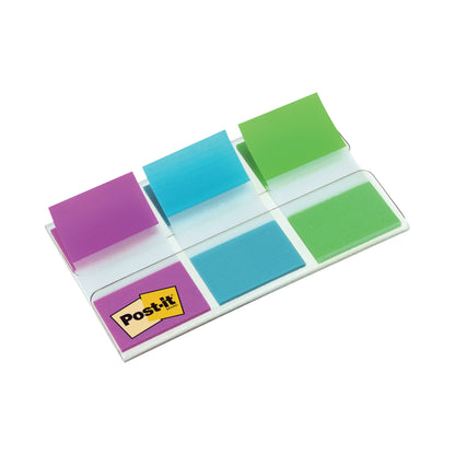 A pack of Post-it® Index Tabs (25.4 mm x 43.2 mm, 60 pieces) in various colors from 3M Deutschland GmbH, partially removed from a transparent dispenser - ideal for organizing documents and easy identification.