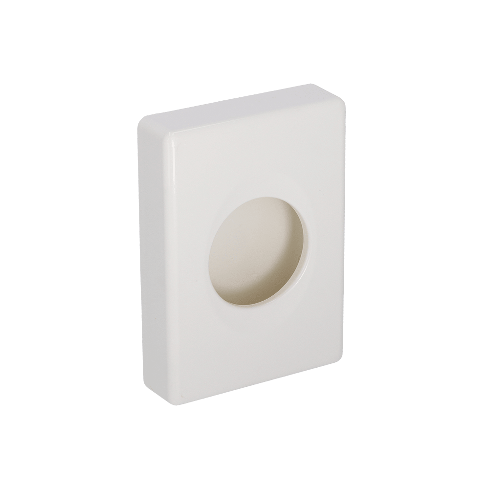 The DEISS 99301 Dispenser Hygiene Box (100x139.5x27.5 mm, white) by EMIL DEISS KG is a white, rectangular wall plate with a central opening for cable management or hygienic storage in medical facilities. Package: 25 pieces.