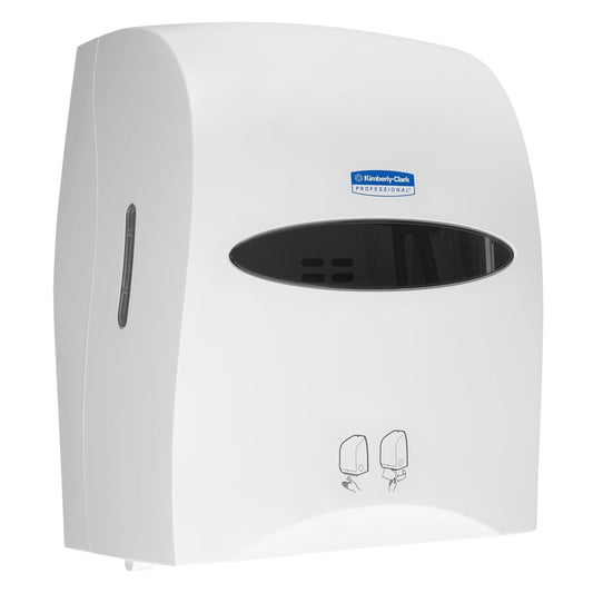 Der Kimberly-Clark Professional™ Elektronische No Touch-Lose Module Rollenhandtuchspender (weiß, 1 Spender) von Kimberly-Clark GmbH bietet hygienische, berührungslose Papierentnahme und punktet mit seinem glatten, modernen Design für die Wandmontage.