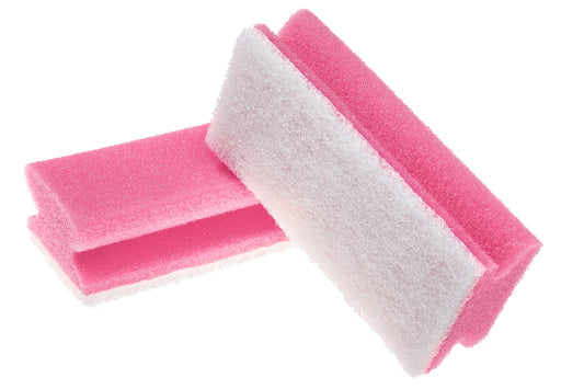 Der Scotch-Brite® Bath Griffschwamm XXL von 3M Deutschland GmbH ist auf weißem Hintergrund abgebildet, wobei ein rosa-weißer rechteckiger Schwamm flach liegt und ein anderer schräg aufliegt. Die Packung enthält 1 Stück.