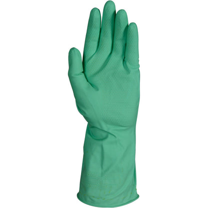 A single yellow ENA Multipurpose Household Glove from Abena Re-Seller GmbH is depicted upright with the palm facing the viewer. The latex glove has a textured surface on fingers and palm, extending beyond the wrist.
