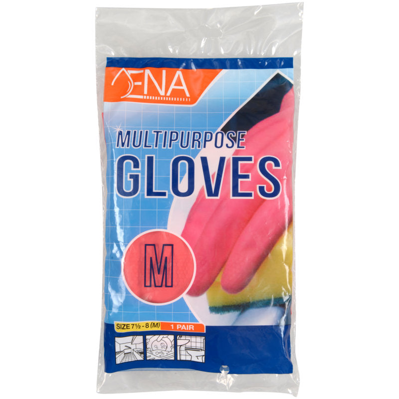A pack of ENA Multipurpose Household Gloves Latex, Yellow (medium) from Abena Re-Seller GmbH. The packaging shows size information and images - ideal for versatile household use.