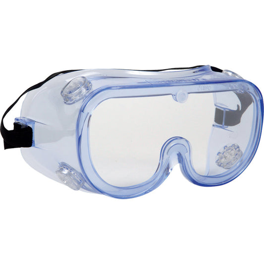Die Abena Re-Seller GmbH Thor Schutzbrille Panorama, Klar (821013), Packung (20 Stück), ist eine durchsichtige Schutzbrille mit schwarzem, verstellbarem Band und vier Belüftungsöffnungen, die die Augen optimal vor Schmutz oder Chemikalien schützt.