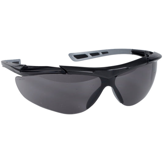 Die Thor Schutzbrille Reflector, Dunkel (821016) von Abena Re-Seller GmbH ist eine 12er-Packung schwarzer Schutzbrillen mit dunkel getönten Gläsern und seitlicher Belüftung - idealer Augenschutz für verschiedene Umgebungen.