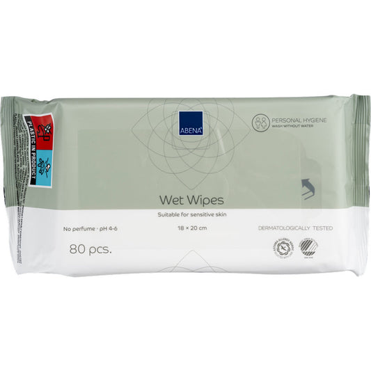Abena Re-Seller GmbH Feuchtpflegetücher, 18x20 cm, Weiß, Packung mit 80 Paaren: ideal für die tägliche Hygiene, pH 4-6, ohne Parfüm, dermatologisch getestet und mit praktischem Klebeverschluss - auch für empfindliche Haut.
