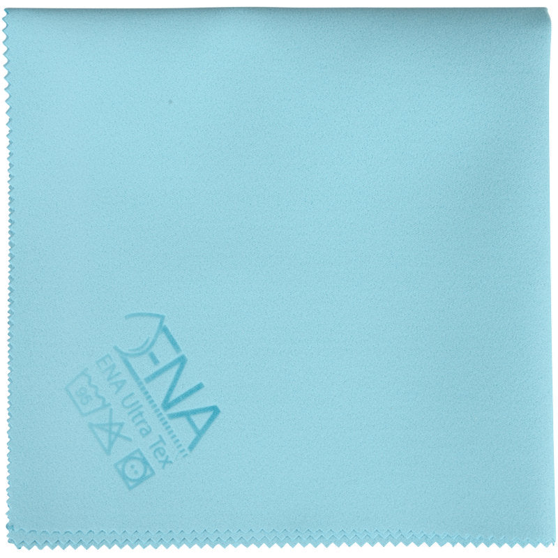A light blue ENA Ultra Tex PU cloth (38x37 cm) from Abena Re-Seller GmbH with a serrated edge, care symbols, and the inscription "FNA Ultra Tex" at the bottom left - perfect for streak-free cleaning.