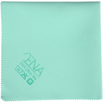 The ENA Ultra Tex PU cloth from Abena Re-Seller GmbH is a light green 38x37 cm microfiber cleaning cloth with zigzag edges, printed care symbols, and "ENA Ultra Tex" in the corner - perfect for streak-free cleaning.