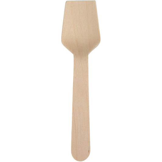 Der Eislöffel, 9,5 cm aus Holz von Abena Re-Seller GmbH (Packung mit 100 Paaren) - perfekt als umweltfreundlicher Dessertlöffel für Eis, modern fotografiert auf weißem Hintergrund.