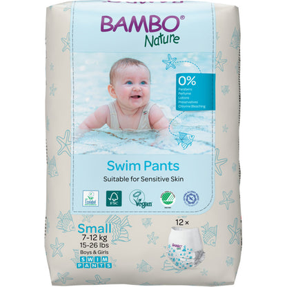 The Bambo Nature swim diapers, size S, 7-12 kg (pack of 12) from Abena Re-Seller GmbH are paraben and fragrance-free - ideal for sensitive baby skin and little swimmers weighing 7-12 kg.