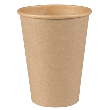 A simple, brown disposable coffee cup from Abena Re-Seller GmbH is depicted against a white background. The empty cup has a rolled rim at the top.