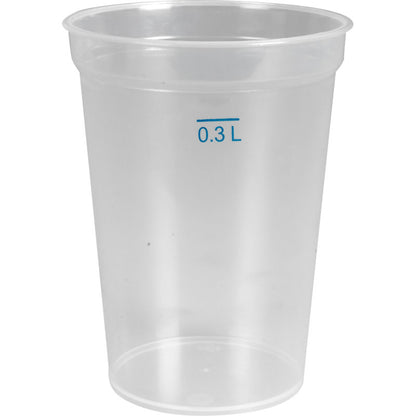 The transparent reusable drinking cup made of PP by Abena Re-Seller GmbH stands empty and upright against a white background. It is dishwasher safe, environmentally friendly, and perfect for sustainable use.