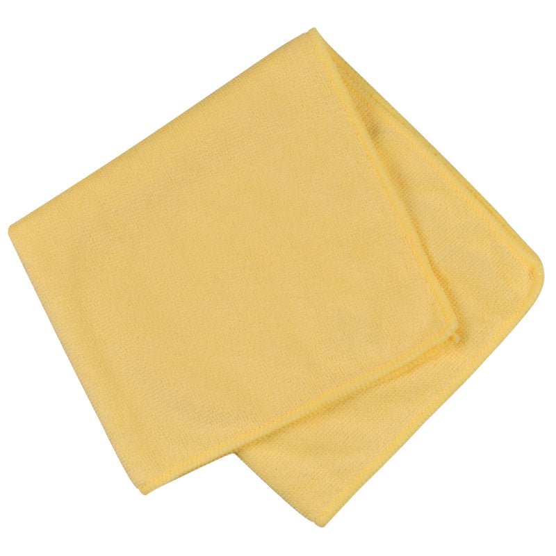 A neatly folded yellow microfiber cloth ENA Standard (40x40 cm) by Abena Re-Seller GmbH, with smooth edges and soft texture, on a white background.