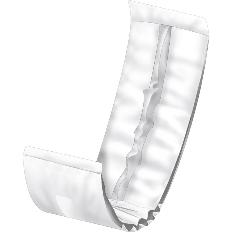 Eine digitale Darstellung eines offenen, gewölbten, weißen ABENA Man Slipguard, Premium Inkontinenzslip für Erwachsene von Abena Re-Seller GmbH (Packung: 20 Paare) mit elastischen Beinbündchen und zentralem Saugkern.