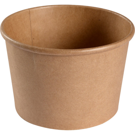 A 500 ml Schale von Abena Re-Seller GmbH (ø 11,5 cm), aus braunem Kraft/PE ohne Deckel - ideal als Lebensmittelverpackung. Packung: 50 Paare.