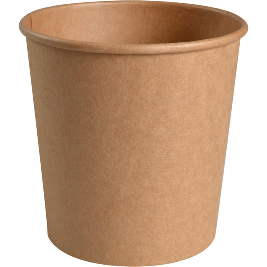 Die braune 750 ml Schale (ø 11,5 cm) der Abena Re-Seller GmbH aus Kraft/PE ist leer abgebildet und hat eine glatte Oberfläche und einen gerollten Rand. Dieser umweltfreundliche Einwegbecher wird in einer Packung mit 50 Paaren auf weißem Hintergrund geliefert.