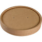 A round, brown lid for a bowl (ø 9.7 cm, Kraft/PE) from Abena Re-Seller GmbH with two small central holes, designed as catering accessories for bowls; the package contains 25 pieces. Photographed against a white background.