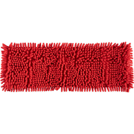 Der Abena Re-Seller GmbH Mikrofasermopp ENA Chenille ist ein rechteckiger roter Wischmopp mit dichten, nudelartigen Mikrofasersträngen zur effektiven Reinigung auf weißem Hintergrund.