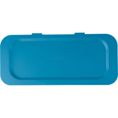 A blue plastic lid with rounded corners and a raised edge, viewed from above. In the middle, it says "ABENA". Lid for Sækko Boy waste container from Abena Re-Seller GmbH, suitable for use in the waste separation system.