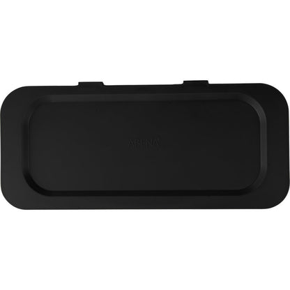 A flat, rectangular black plastic lid with rounded corners and two tabs, designed as an accessory for the lid for Sækko Boy waste container from Abena Re-Seller GmbH. "ABENA" is embossed in the middle. The background is white.