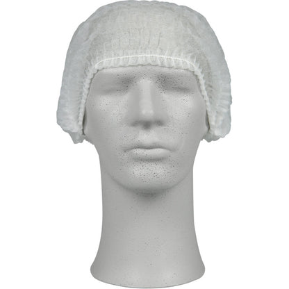 A white mannequin head displays a clip cap from Abena Re-Seller GmbH, PP, a disposable cap that provides hygienic protection and is ideal for medical facilities and gastronomy.