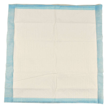 A 6-layer, 60x60 cm ABENA Tissue disposable underpad from Abena Re-Seller GmbH with a blue border and white center is shown flat with visible folds; it is sold in packs of 25 pieces.