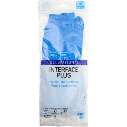 Eine Packung Abena Re-Seller GmbH Haushaltshandschuhe Nitril, Blau, 15 mil/0,38mm dick, in transparenter Verpackung mit blauem und schwarzem Text, Bodensymbolen und der Hervorhebung "latexfreie Handschuhe".