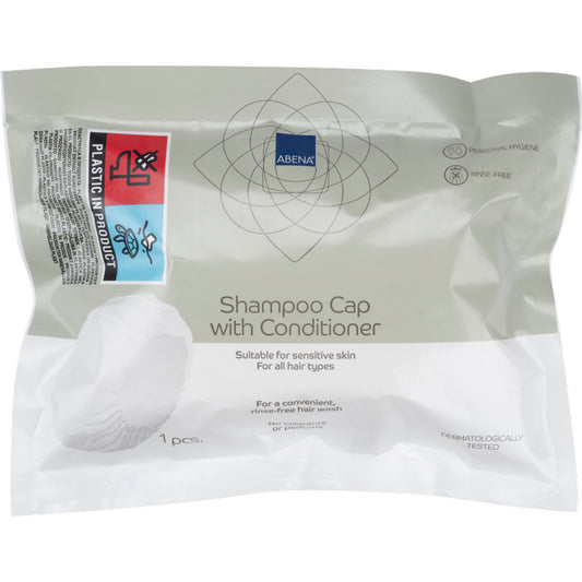 Eine versiegelte Abena Re-Seller GmbH Shampoo-Haube, ø 32 cm, Weiß (Karton mit 30 Packungen), dermatologisch getestet und spülmaschinenfrei für empfindliche Haut und alle Haartypen; ideal zum Waschen der Haare ohne Wasser und für den einmaligen Gebrauch.