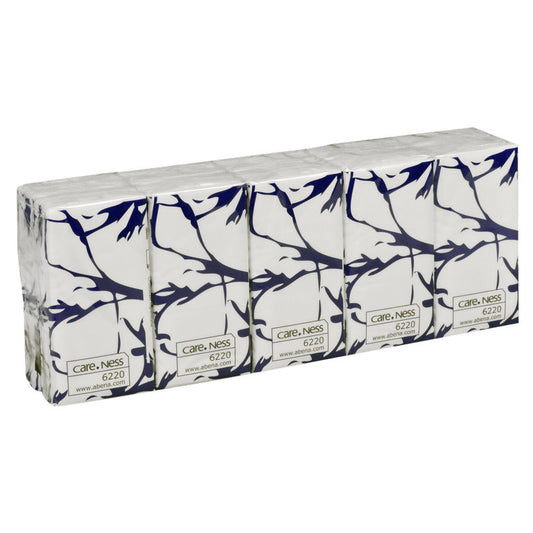 Eine Packung Abena Re-Seller GmbH Taschentücher, hochweiß, 3-lagig, Größe 20,7x21 cm-Packung mit 100 Paaren.