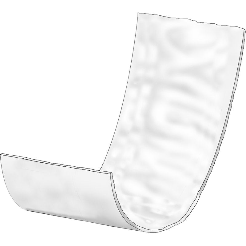 Die ABENA Let Super Airlaid Saugeinlage von Abena Re-Seller GmbH (Packung mit 100 Paar) hat ein gewölbtes, durchscheinendes Design mit Airlaid-Technologie - ideal für die Inkontinenzversorgung - isoliert auf weißem Hintergrund dargestellt.