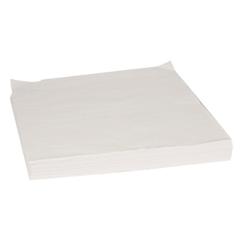 A stack of white, square dental napkins (33x34 cm, paper, white) from Abena Re-Seller GmbH is neatly lined up with folded corners. The package contains 1000 pieces; all absorbent and displayed against a white background.