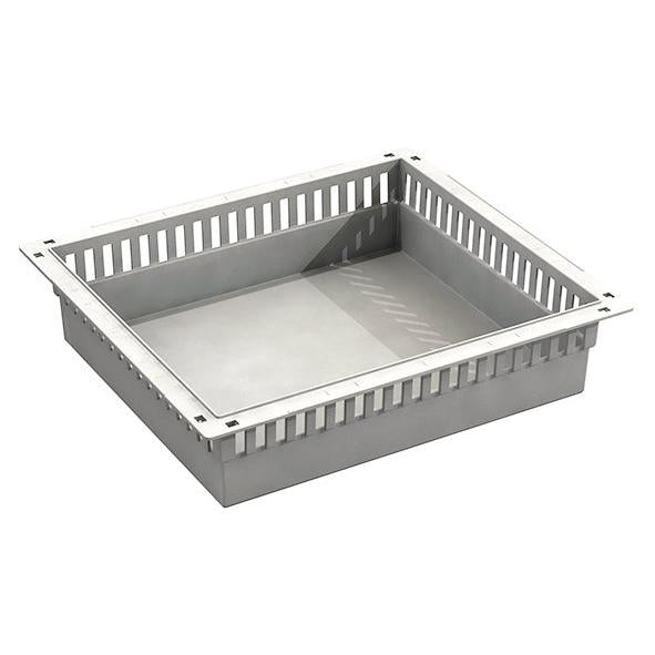 Das Novocal ABS Modul in Grau ist ein teilbares Einsatzfach mit Auszugsstopps, das für gewerbliche oder industrielle Lagersysteme konzipiert ist und über sichere Montagefunktionen verfügt.