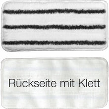 Pictured are two rectangular cleaning pads: the upper discontinued item Arcora Handpad hard 27x13 cm with a nano-structured surface and three black stripes for professional use, and the lower plain white pad with the inscription "Back with Velcro". Brand: Arcora International GmbH.