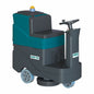 The Arcora Ro-Man 660Br/90L ride-on scrubber dryer from Arcora International GmbH is ideal for cleaning large areas and features a steering wheel, a control panel, and visible wheels in teal and dark gray colors.
