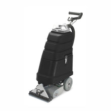 The Arcora Aniko 25 Brush spray extraction device with rotating brush from Arcora International GmbH is a black carpet cleaning device with a handle, large wheels, hose attachment, and transparent lid, depicted upright on a white background.