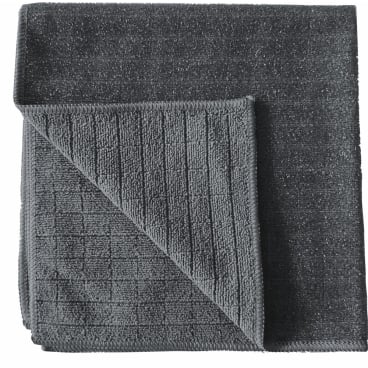 The Arcora Scrub & Clean 2N1 microfiber cloth 40 x 40 cm from Arcora International GmbH, neatly folded here, has a dark gray, grid-like textured side and a smooth back - ideal as a cleaning cloth for all surfaces.