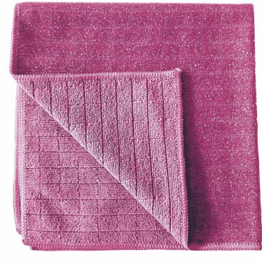 The Arcora Scrub & Clean 2N1 microfiber cloth (40 x 40 cm) from Arcora International GmbH is neatly folded and shows its textured, grid-like side for cleaning all surfaces, with a smoother back for versatile use.
