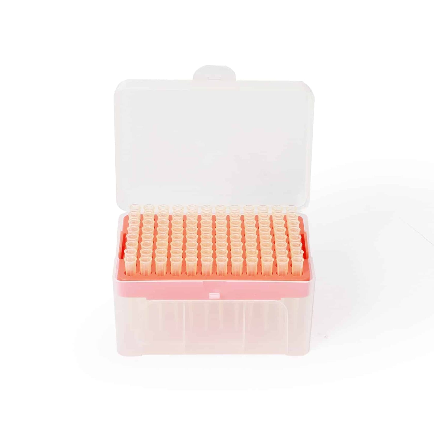 In an open plastic box, there is an Altruan holder tray with 96 sterile pipette tips (100/200µl, with filter), neatly arranged in a grid.