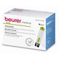A pack of Beurer test strips for GL 48/49 - 50 pieces from Beurer GmbH. The label states that it contains 2x25 test strips. The packaging predominantly features the Beurer branding, some multilingual information, and the image of a single medical product test strip.