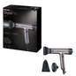 A Beurer GmbH discontinued item: Beurer HC 100 High Speed Hair Dryer Excellence with ion function, box, diffuser, and drawstring pouch on a white background. Dryer and packaging are in metallic gray and black.