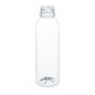 Depicted is a clear, empty, cylindrical plastic bottle labeled as Beurer LV 50 / LB 12 replacement bottle for humidifiers by Beurer GmbH and carries no labels. The bottle has a screw cap and a slightly indented bottom. It stands upright against a plain white background.