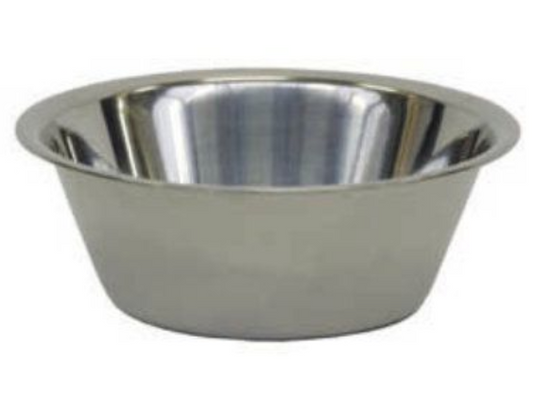 Die Novocal Schale für Schalenständer ist eine Schale aus rostfreiem Stahl mit einem oberen Innendurchmesser von 290 mm und einem unteren Außendurchmesser von 190 mm. Sie ist mit einem breiten Rand und einer glatten, spiegelnden Oberfläche auf weißem Hintergrund versehen. Packung (1 Stück).