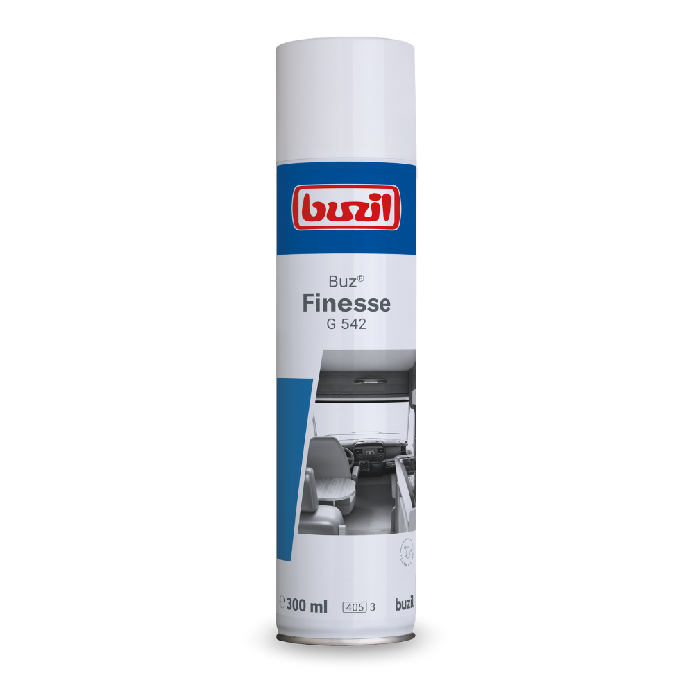 The Buzil Buz® Finesse G 542, a ready-to-use furniture and special care product in a 300 ml bottle from BUZIL-WERK Wagner GmbH & Co. KG, is perfect for cleaning and care tasks. It is especially suitable for furniture care and offers special care with an antistatic effect to keep surfaces flawless and dust-free.