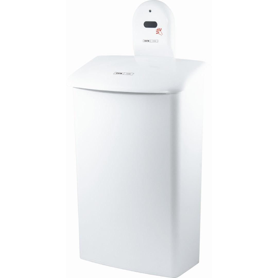 The CWS ParadiseLine wall mount for hygiene box 575000 is a white, rectangular mount from CWS, designed for hands-free use with compatible hygiene boxes.