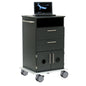 The Novocal computer cart Model II features a robust full plastic housing, three drawers, two lower cabinet doors, a side handle, and four large wheels. On this versatile Novocal product, there is a laptop with an X-ray image.
